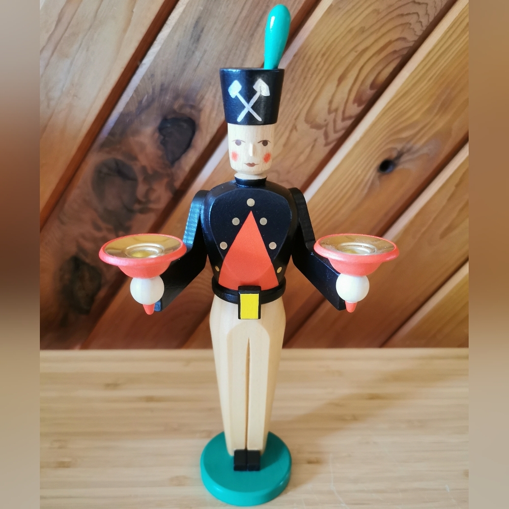 Vintage Wooden Erzgebirge Miner Candle Holder